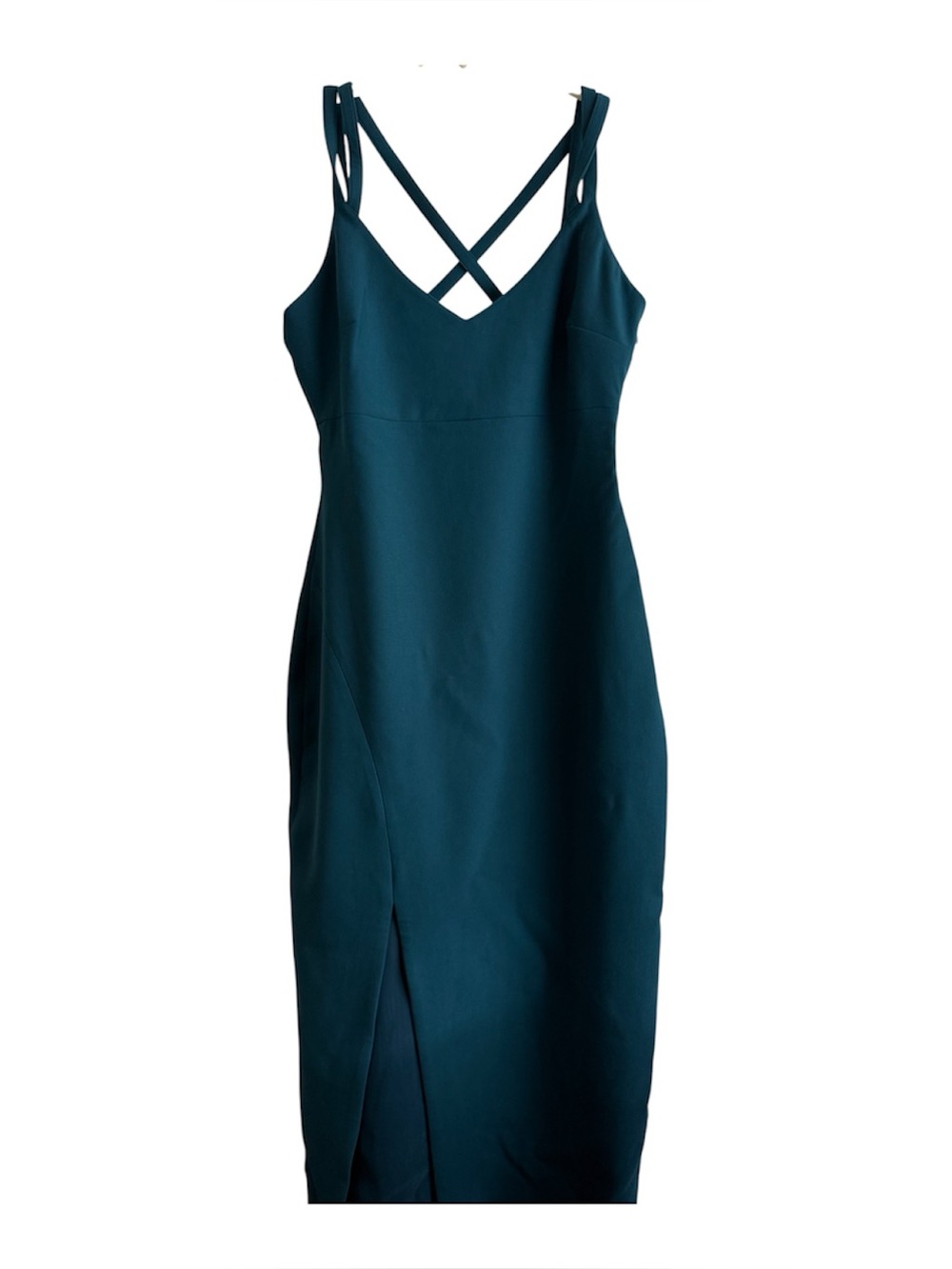 Cinq a sept Green echo maxi gown dress with slit, dark teal, size 2 and 4